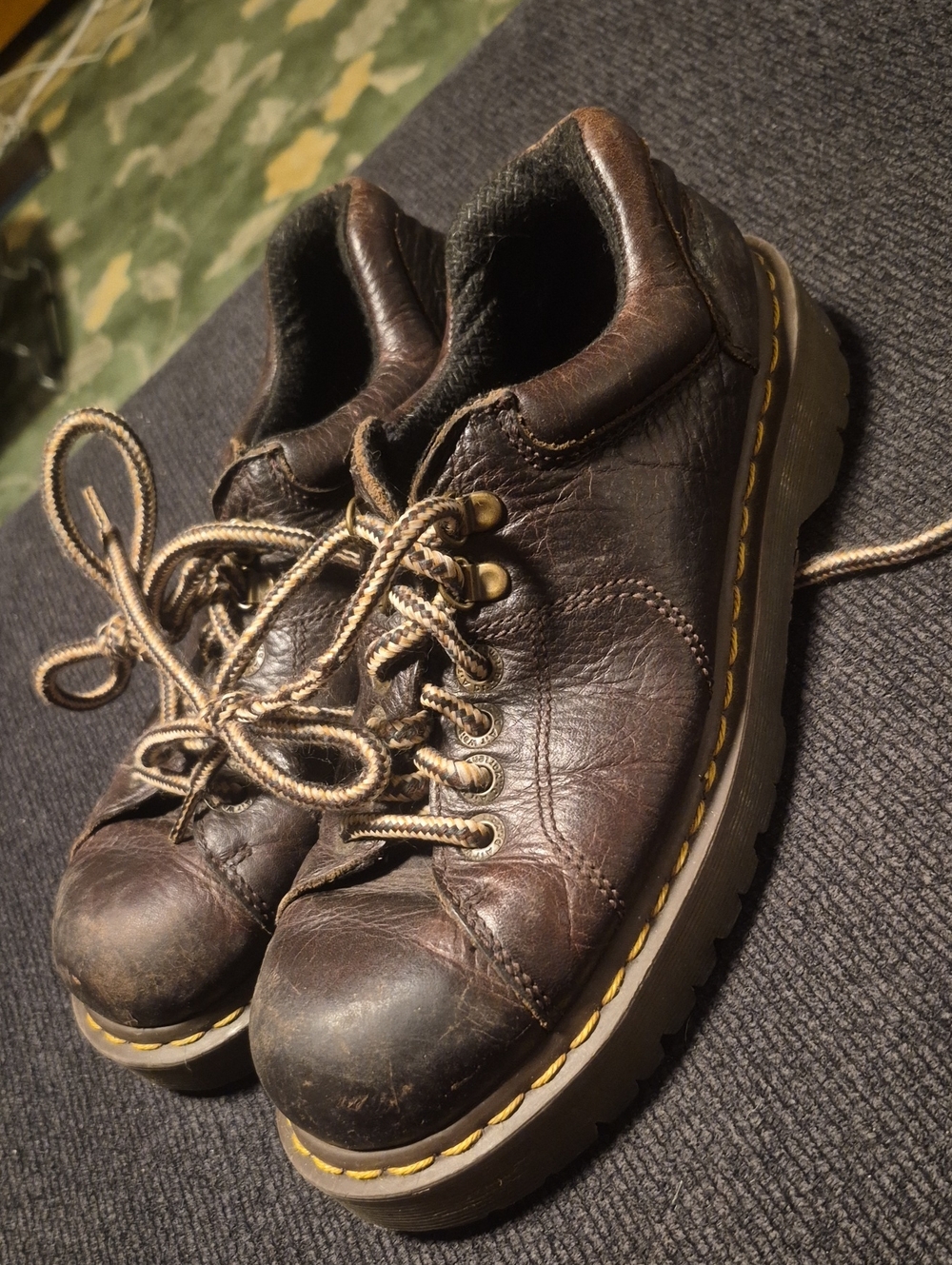 Dr. Martens Brown Leather Lace-Up Shoes with Yellow Stitching